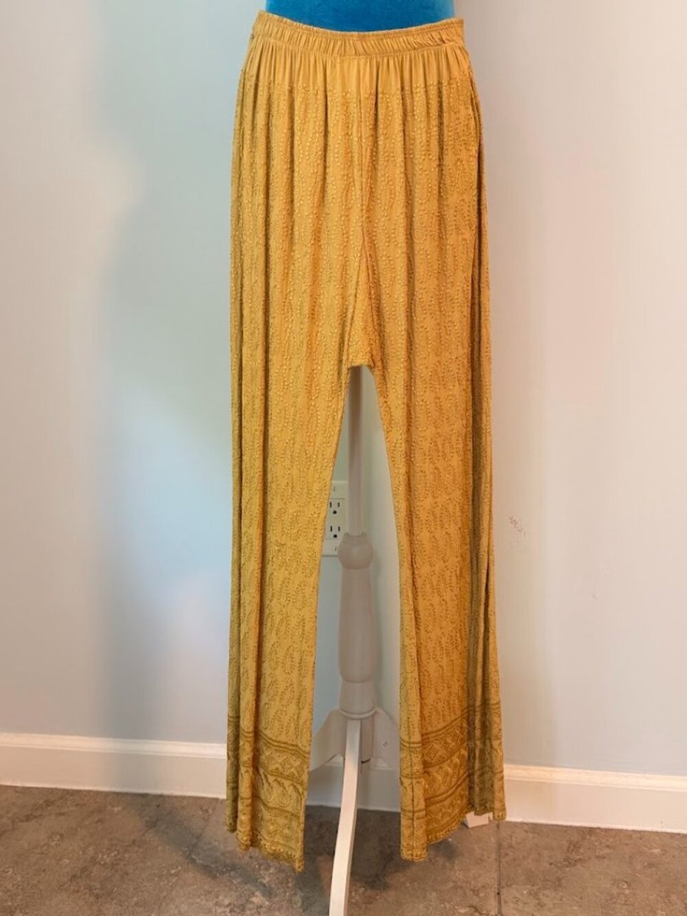 Gold Embroidered Pants Women Boho Festival Paisley